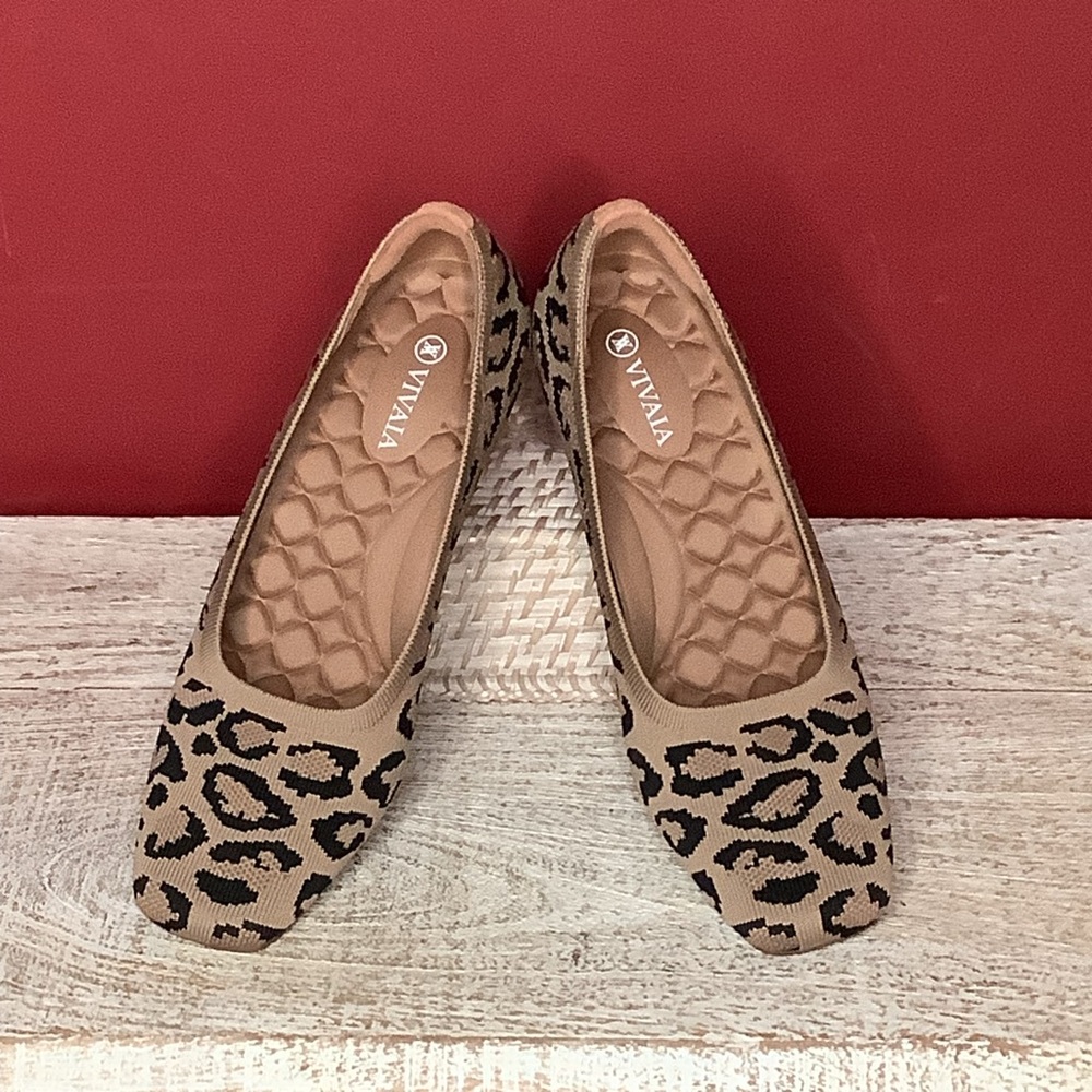 VIVAIA NWOT 39 Leopard Squared Toed Wedge Stylish Comfort Shoes Recycled Bottles